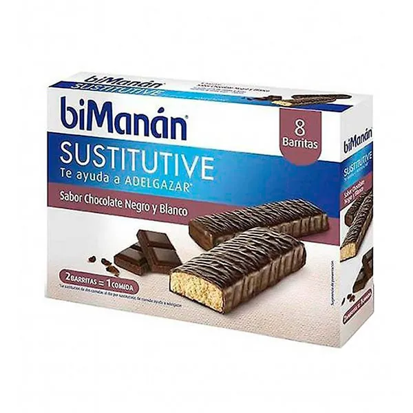 Bimanan Sustitutive Barrita Chocolate Negro y Blanco, 8 barritas