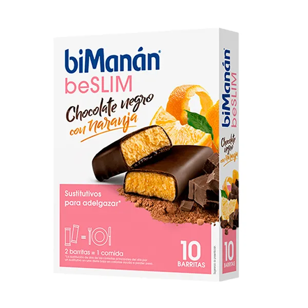 Bimanán Beslim Barrita Sabor Chocolate Intenso con Naranja, 10 unidades