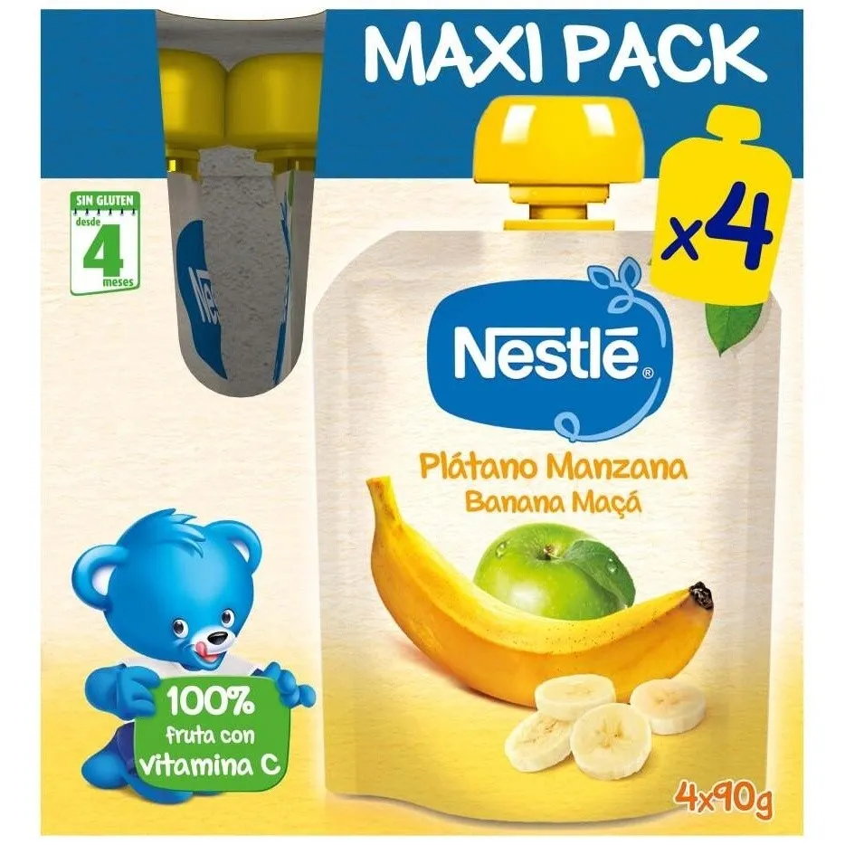 Nestlé Bolsita Plátano Y Manzana, 4 Uds De 90 G