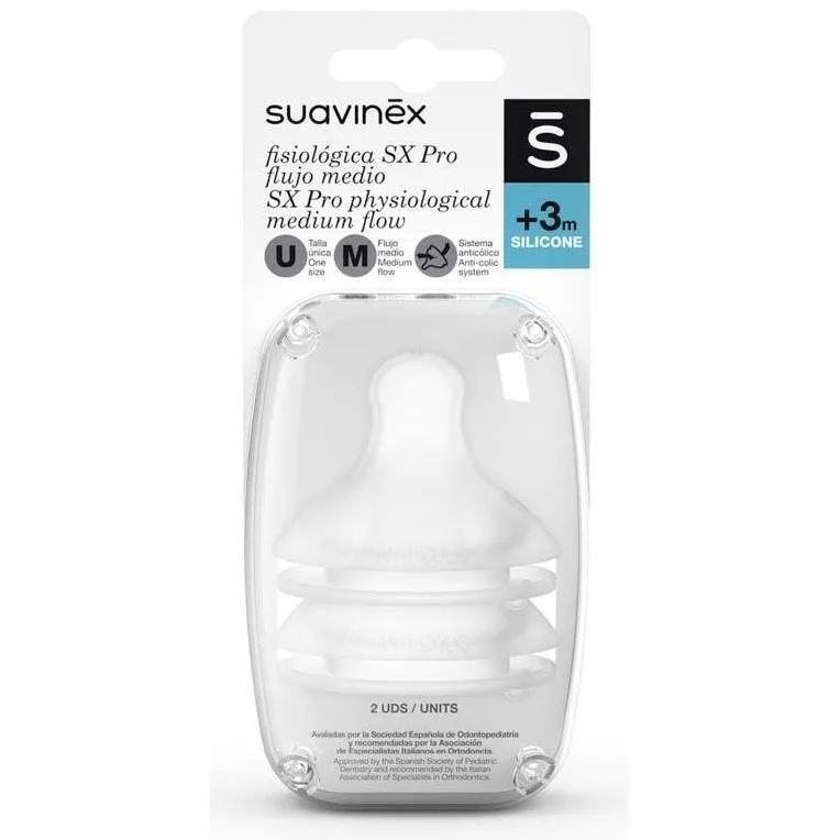 Suavinex Tetina Silicona Fisiológica Flujo M, 2 Uds
