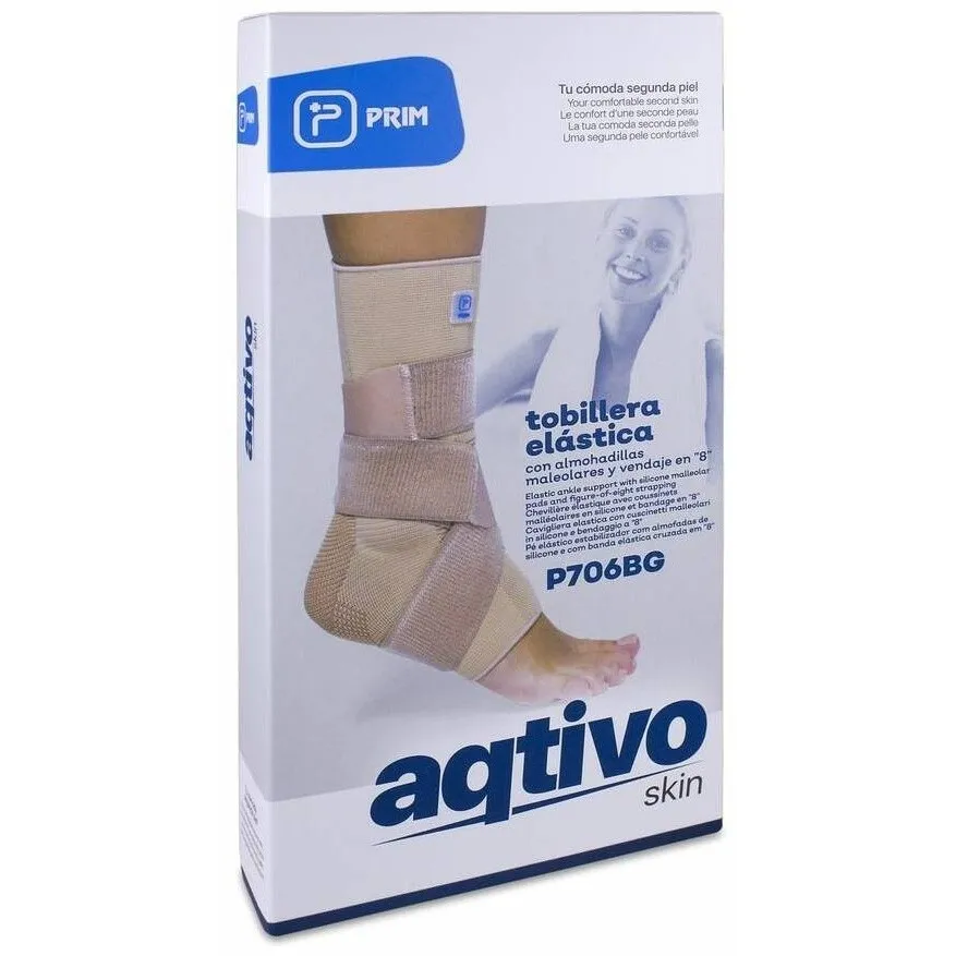 "Aqtivo Skin Tobillera Elástica Con Almohadillas Maleolares Silicona Y Vendaje En ""8"" L"