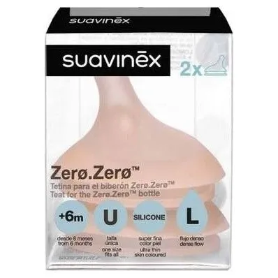 Suavinex Zero Zero Tetina De Silicona Flujo Denso +6 Meses, 2 Unidades