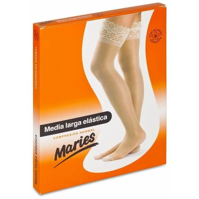 Maries Media Larga Elástica Con Blonda Compresión Normal Beige Talla 6, 1 Media