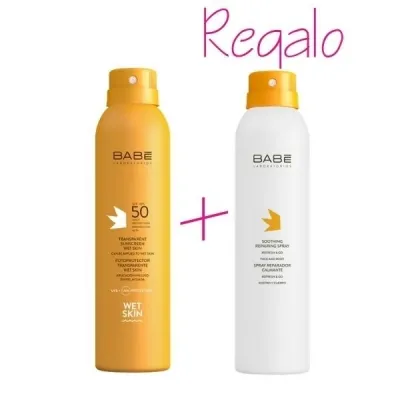 Babé Fotoprotector Transparente Wet Skin SPF50, 200ml+REGALO Spray Reparador Calmante Rostro y Cuerpo, 200ml
