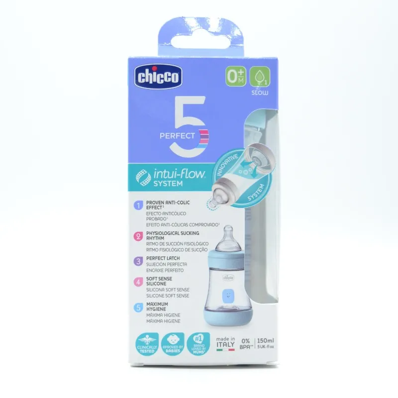 BIBERON CHICCO ANTI-COLICO SILICONA AZUL +0M F LENTO 150 ML