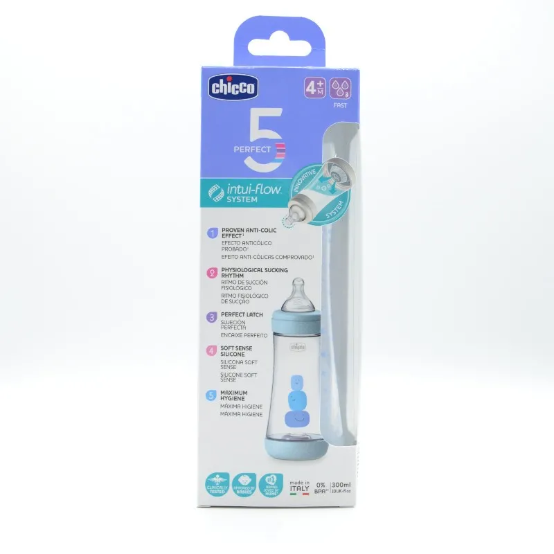BIBERON CHICCO ANTI-COLICO SILICONA AZUL +4M F RAPIDO 300 ML