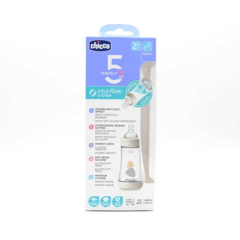 BIBERON CHICCO ANTI-COLICO SILICONA NEUTRO +2M F MEDIO 240 ML