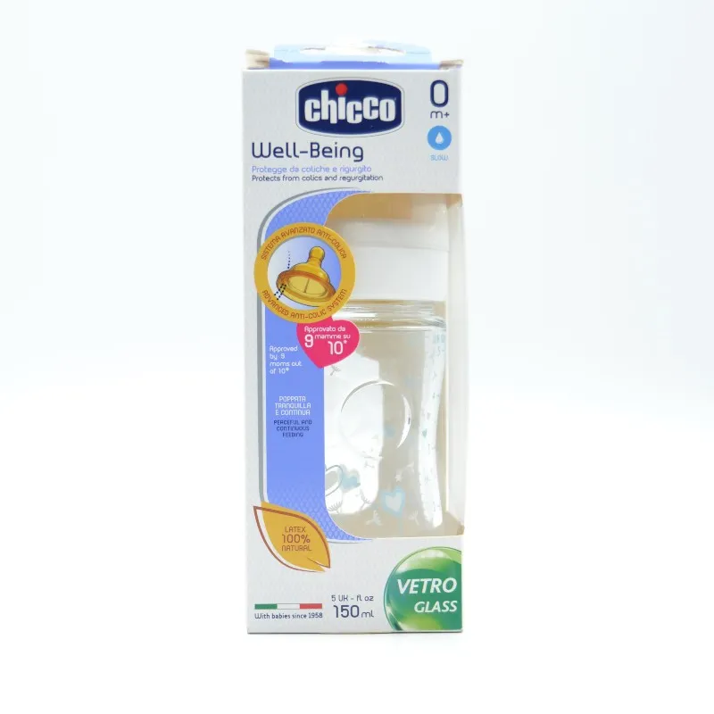 BIBERON CHICCO WB VIDRIO AZUL LATEX +0M 150ML