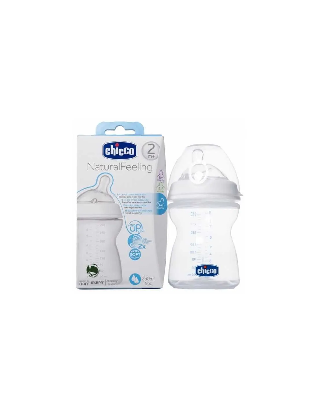 Biberón Plástico Pp T Silicona Boca Ancha Chicco 2m + 250 ml