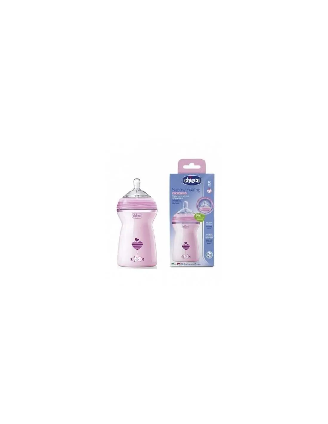 Biberón Plástico Tetina Silicona Chicco Naturalfeeling Rosa 6m+ 330 ml Flujo Rápido