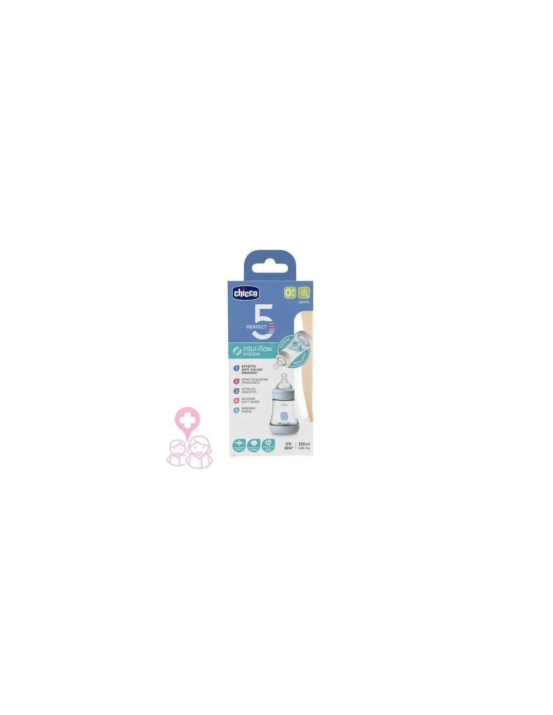 Biberón Plástico T Silicona Chicco Perfect5 Azul 0m+ Flujo Lento 150 ml