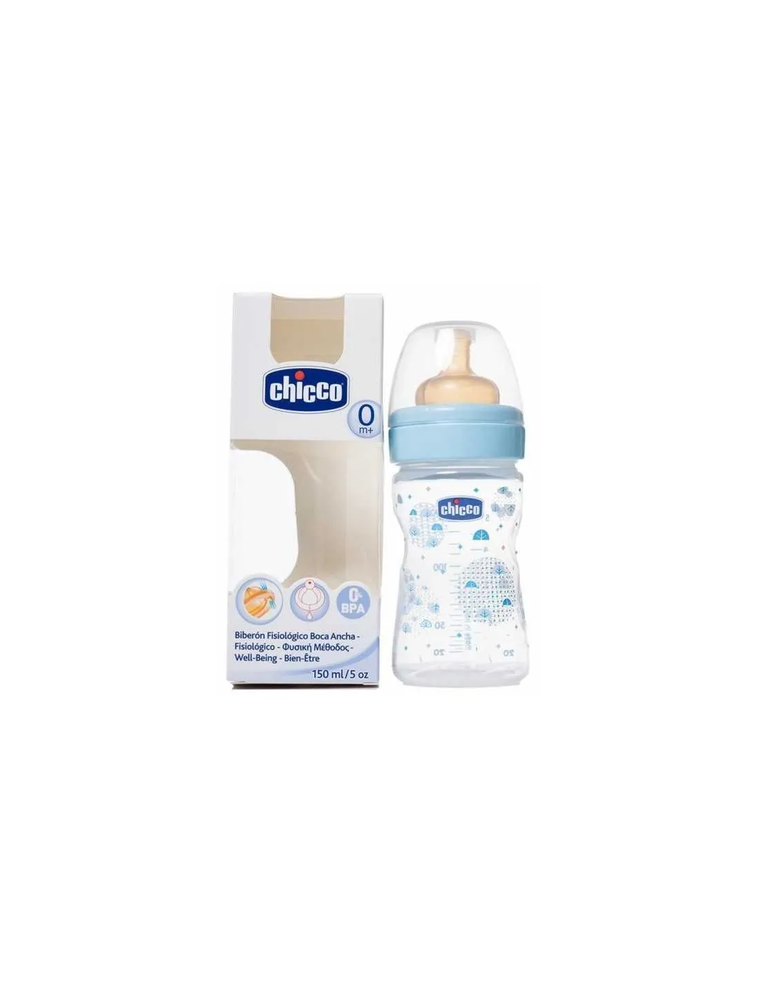 Biberón Pp T Silicona Chicco Fisiológico Flujo N 0m+ 150 ml Azul