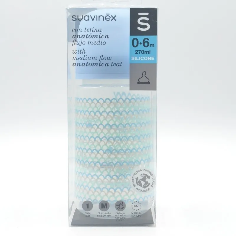 BIBERON SUAVINEX SILICONA ANATOMICO F. LENTO 0-6M 270ML