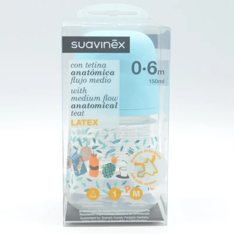 BIBERON SUAVINEX LATEX ANATOMICO F. MEDIO 0-6M 150ML
