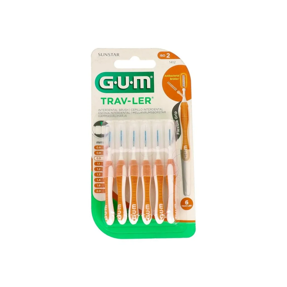 Cepillo Interdental Gum Trav-Ler 1412 0,9mm Naranja 6 U