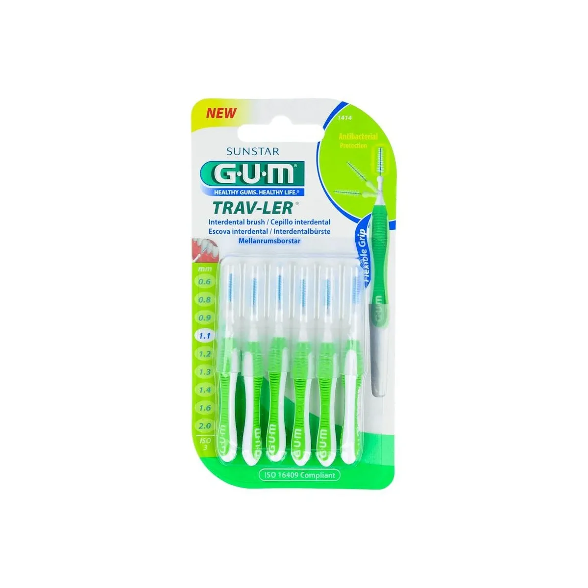 Cepillo Interdental Gum Trav-Ler 1414 1,1mm Verde 6 U