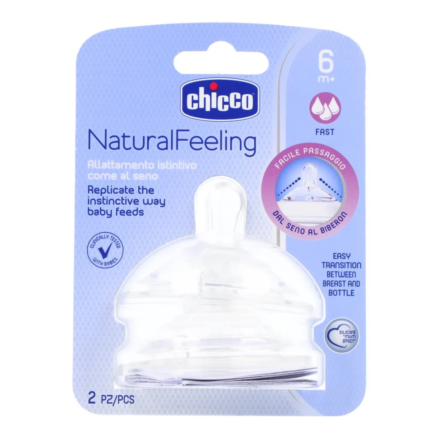 Chicco 2 Tetinas Natural Feeling 6m Flujo Rapido