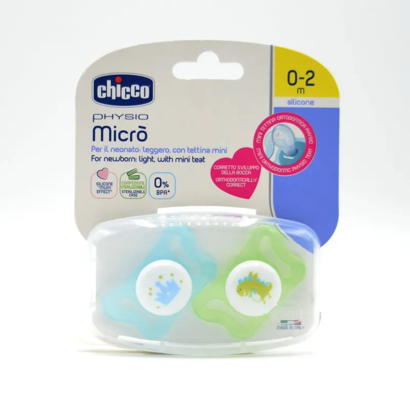 CHUPETE CHICCO SILIC PHYSIO MICRO 0-2M AZUL 2U