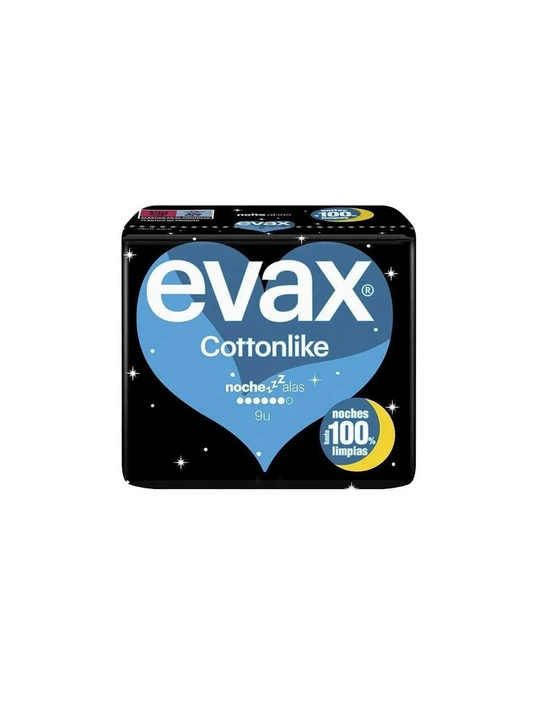 COMPRESAS HIGIENICAS FEMENINAS EVAX COTTONLIKE NOCHE CON ALAS 9 COMPRESAS