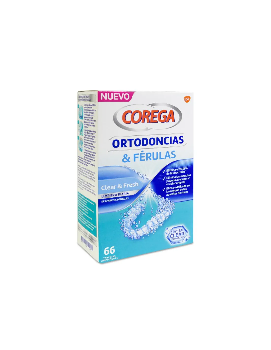 COREGA ORTODONCIAS & FÉRULAS 66 TABLETAS LIMPIADORAS
