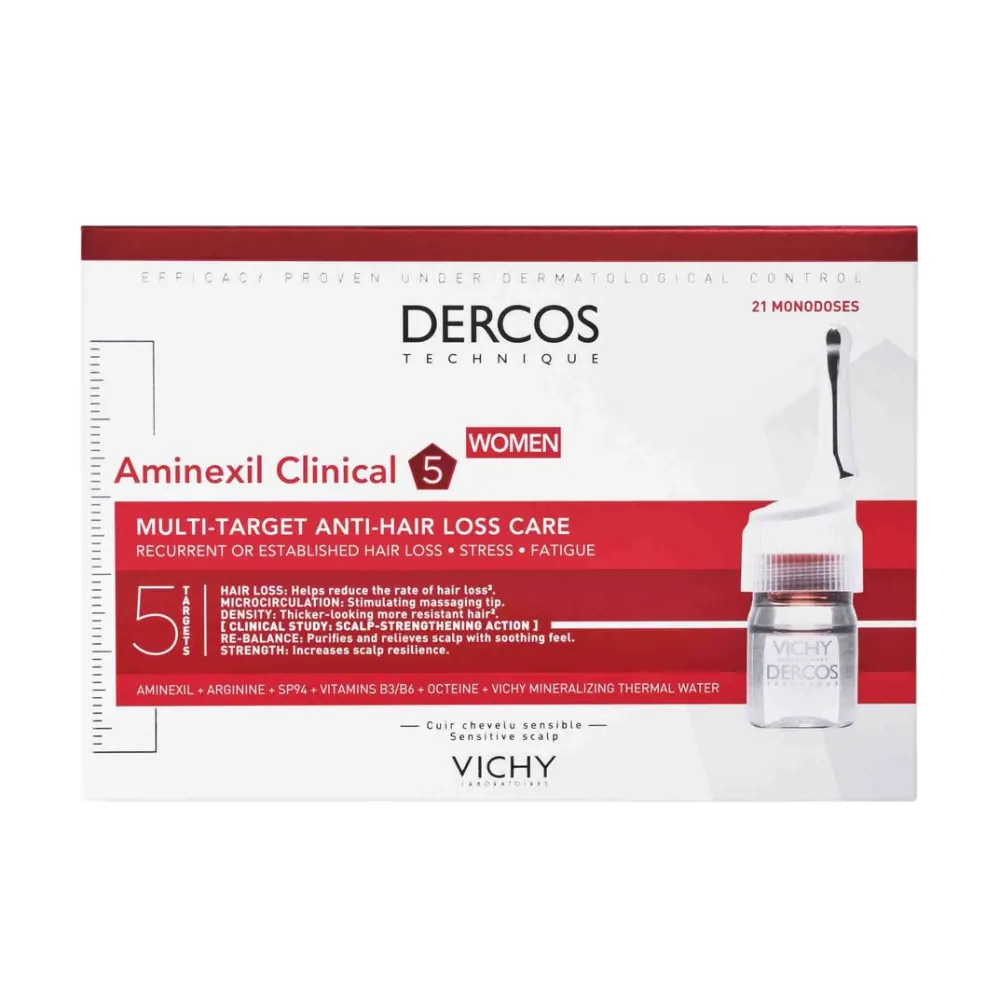 Dercos Aminexil Clinical 5 Mujer, 21 Monodosis x 6 ml. - Vichy