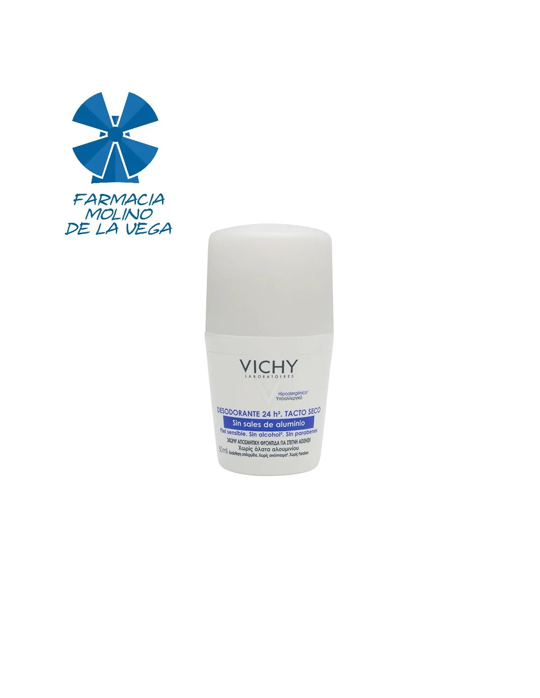 VICHY DESODORANTE 24H 0% ALCOHOL TACTO SECO PIEL SENSIBLE ROLL ON 50 ML