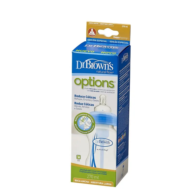 Dr Browns Options Biberón Boca Ancha 270 ml Interior Azul NUEVO