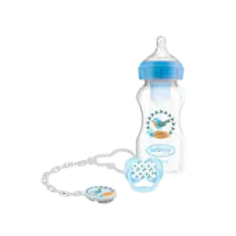 Dr Browns Pack Biberão Natural Flow 270ml+Chupeta+Clip Azul 0-6m