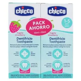 Chicco Duplo Dentífrico con Fluor Sabor Fresa 12M+
