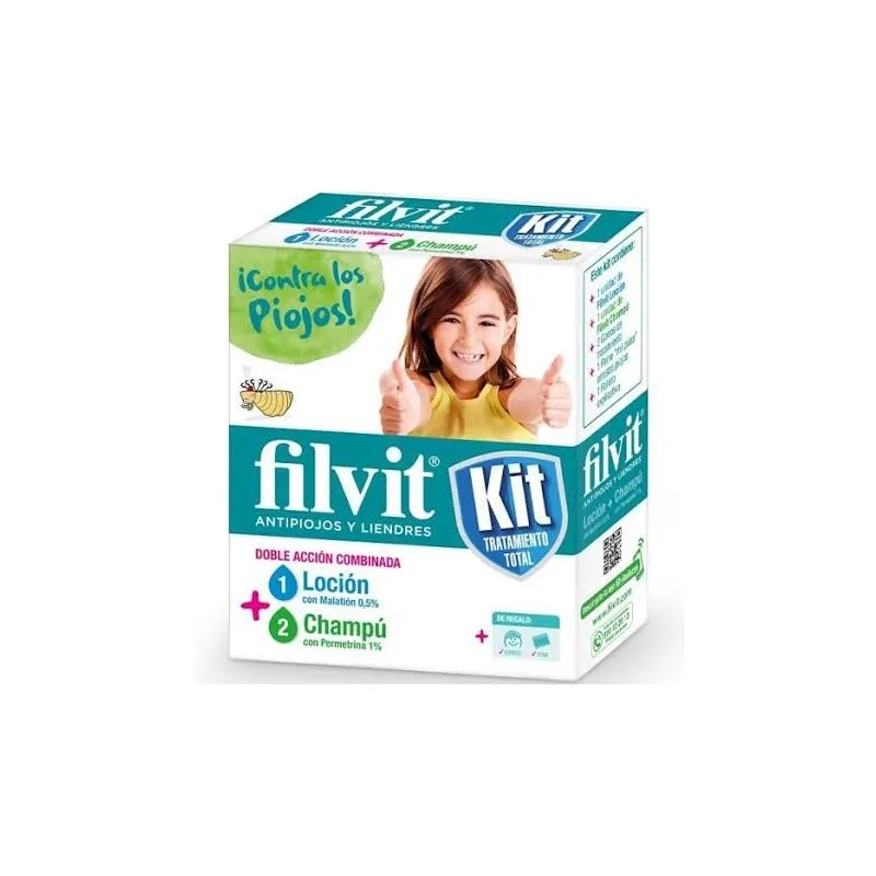 Filvit Kit de Tratamiento Total Antipiojos Loción + Champú + Gorro + Lendrera
