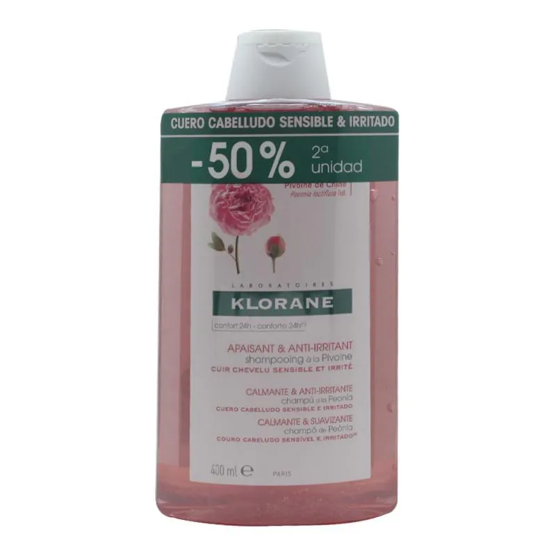 KLORANE DUPLO CHAMPU CALMANTE A LA PEONIA 400 Ml. + 400 Ml.