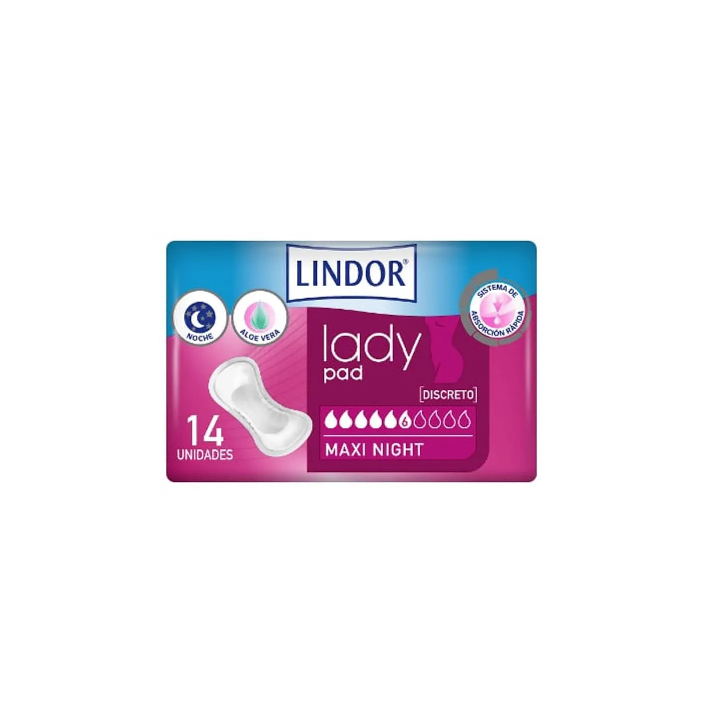 Lindor Lady Pad Maxi Night 6 Gotas 14 Uds