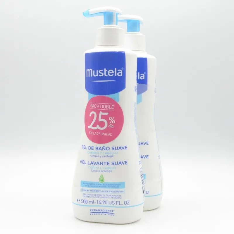 MUSTELA GEL LAVANTE BAÑO CUERPO Y CABELLO DUPLO 2ºU 40% 500 ML