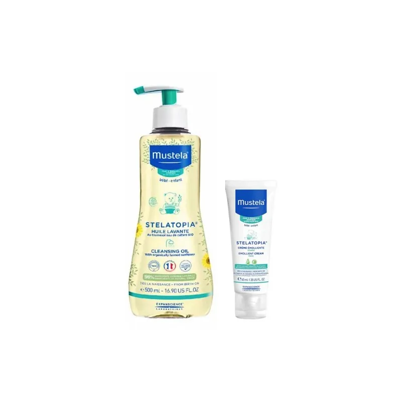 MUSTELA PACK STELATOPIA ACEITE BAÑO 500 ML + CREMA FACIAL EMOLIENTE 40 ML