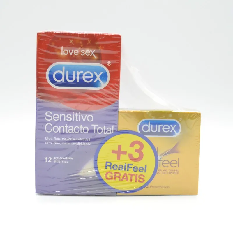 PRESERVATIVOS DUREX SENSITIVO CONTACTO TOTAL 12 UD + 3 UD R