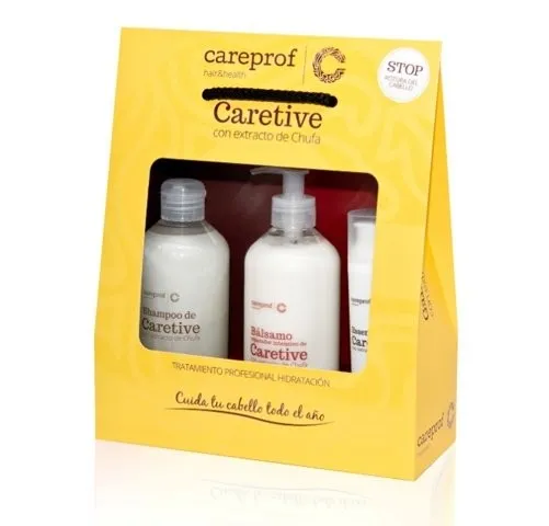 Pack Hidratación Intensa, Champú Caretive Extracto de chufa, 500 ml + Bálsamo Reparador Intensivo Caretive con Extracto de chufa, 500 ml + Essense Caretive Extracto de chufa, 100 ml. - Careprof