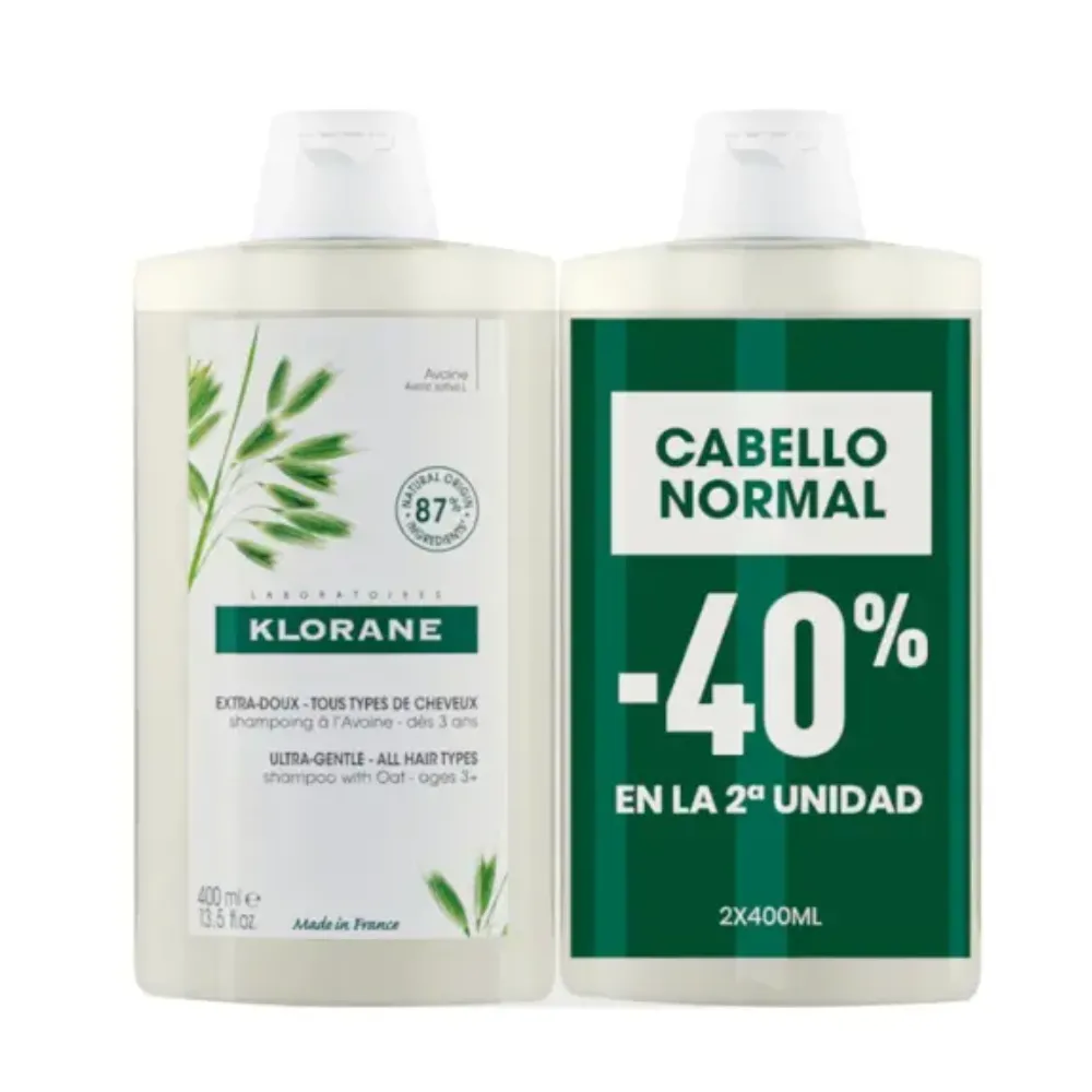 Pack Duo Champú a la Leche de Avena, 400 ml + 400 ml. - Klorane