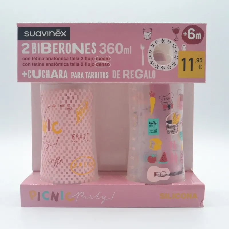 SUAVINEX PACK 2 BIBERONES SILICONA ANAT +6M 360 ML