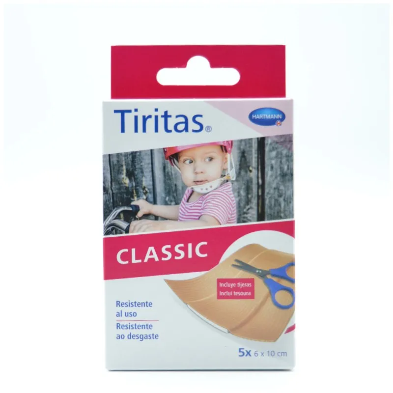 TIRITAS CLASSIC TELA 6X10 CM 5 U + TIJERA HARTM