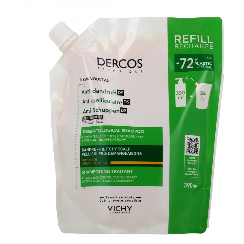 Vichy Dercos Champô Anticaspa Seca 390ml Recarga
