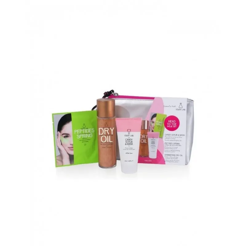 Youth Lab Coffret Head to Toe - Shimmering Dry Oil 100ml + Peptides Spring Hydra-Gel Eye Patches + Candy Scrub&Mask 50ml